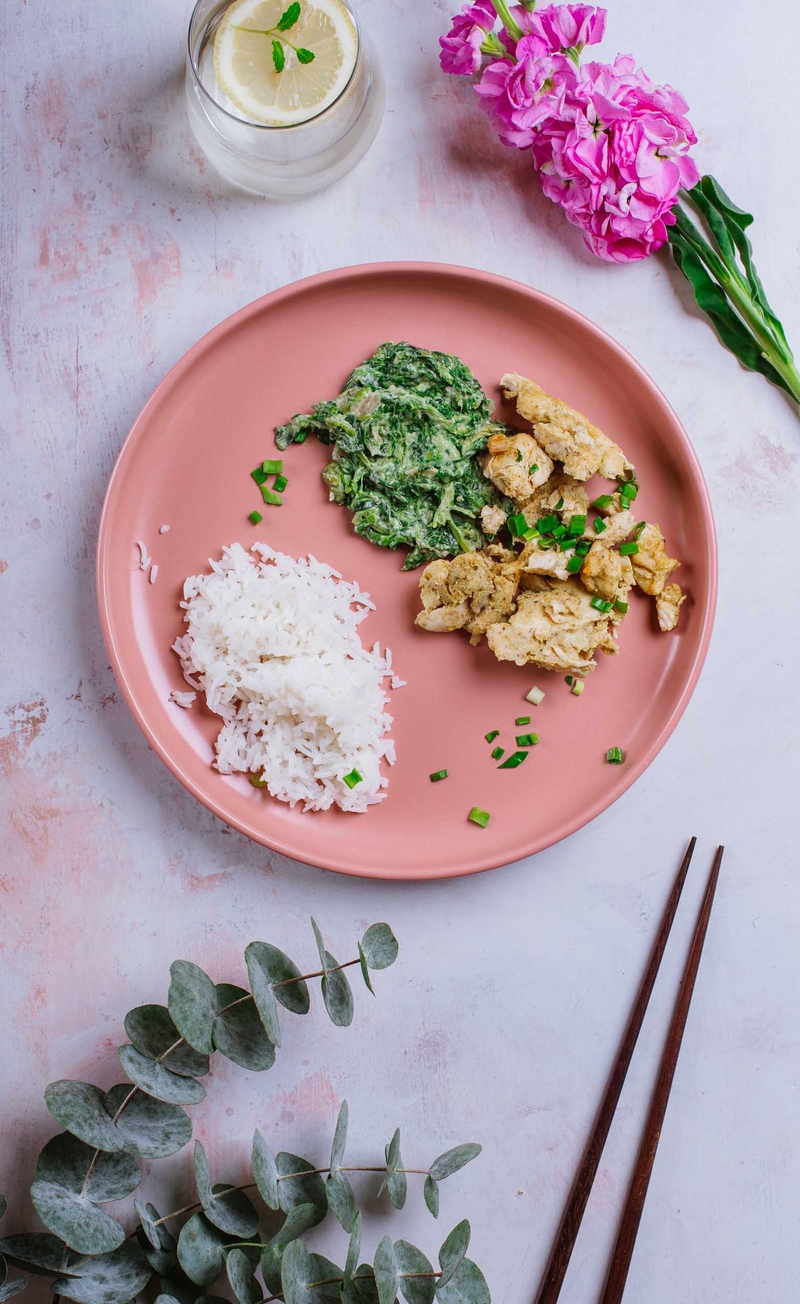 Palak chicken curry, ryż basmati